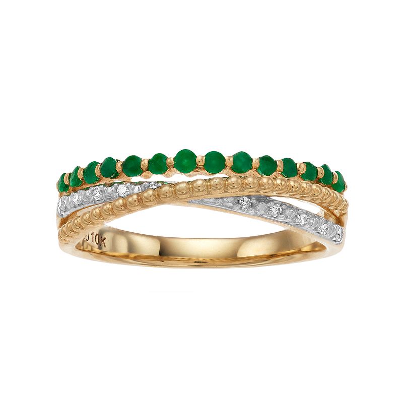 10k Gold Emerald & Diamond Accent Crisscross Ring, Womens, Size: 6, Green
