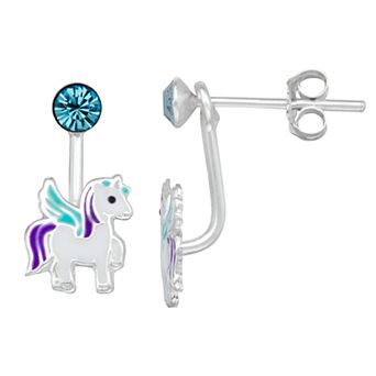 Charming Girl Kids' Sterling Silver Crystal Unicorn Earrings