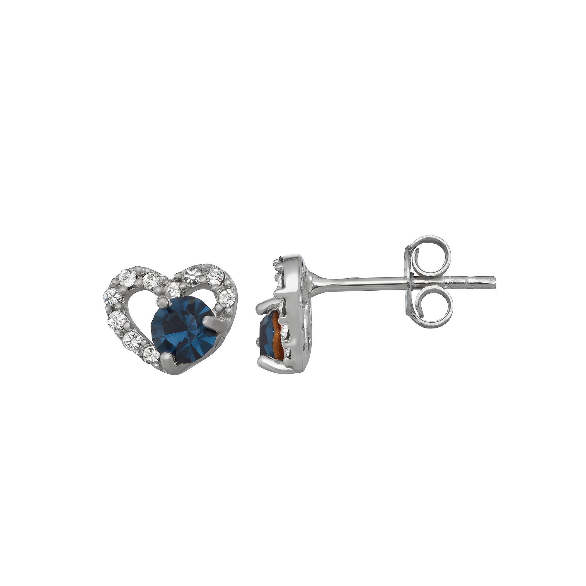 Charming Girl Kids Crystal Heart Stud Earrings, Girls, December