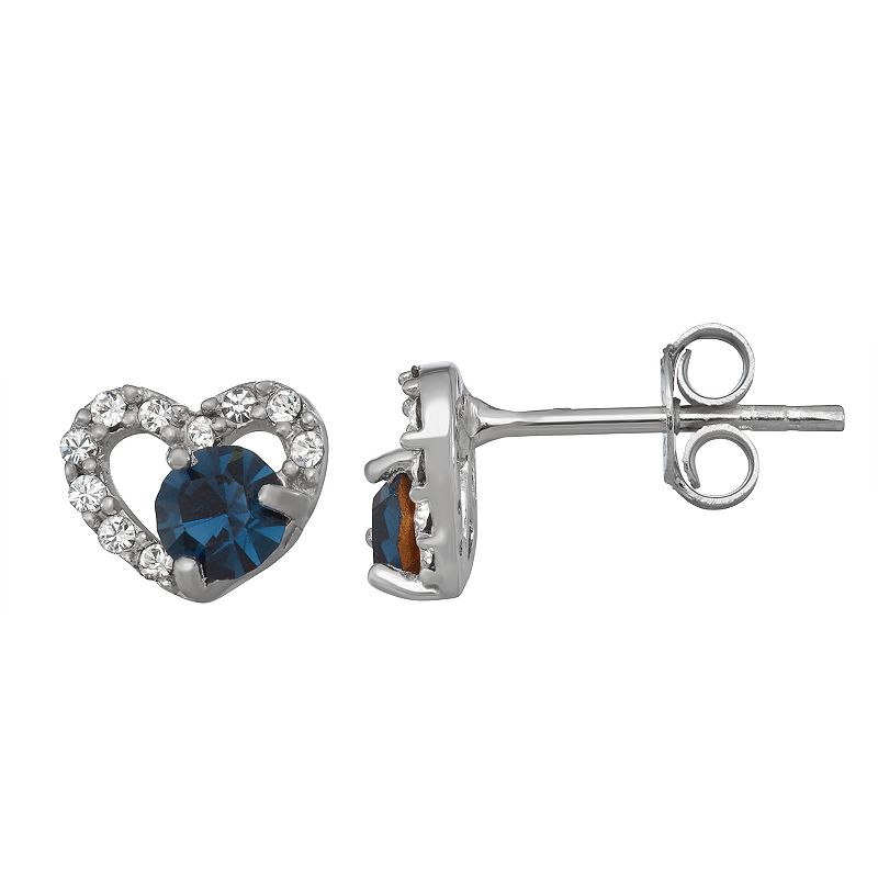 Charming Girl Crystal Heart Stud Earrings, Girls, Blue