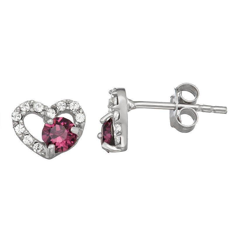 Charming Girl Crystal Heart Stud Earrings, Girls, Purple