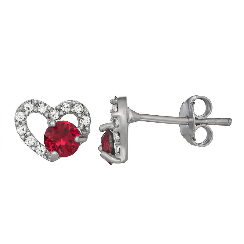 Charming Girl Crystal Heart Stud Earrings, Girls, Red