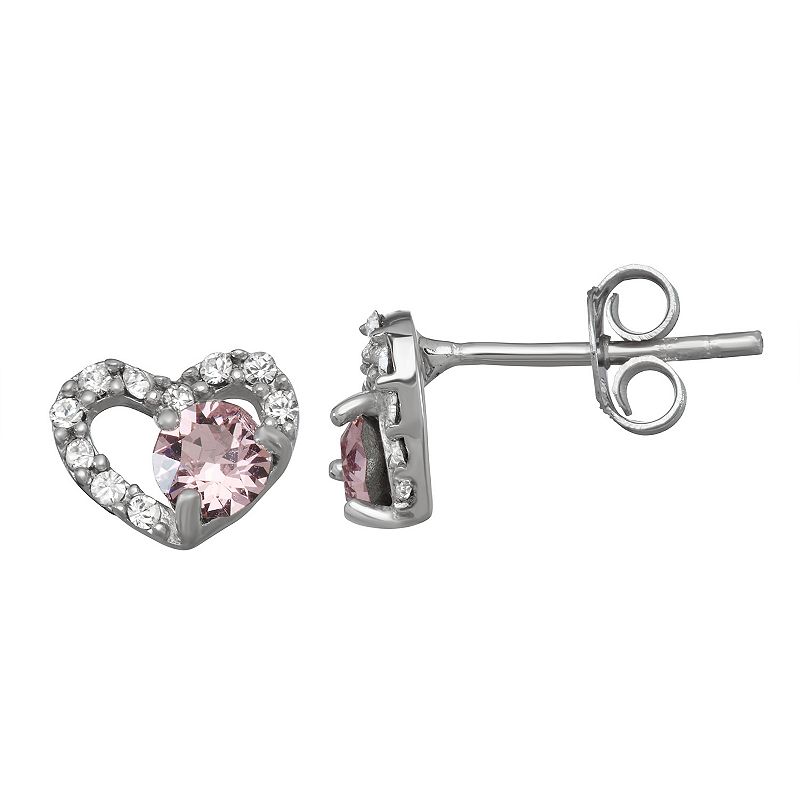 Charming Girl Crystal Heart Stud Earrings, Girls, Pink