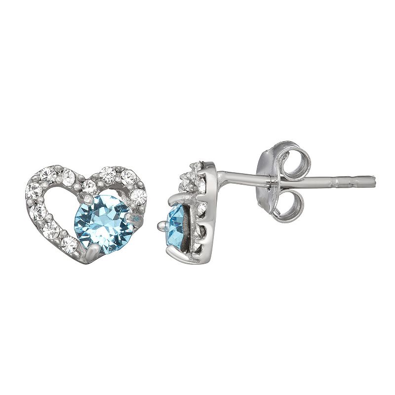 Charming Girl Crystal Heart Stud Earrings, Girls, Blue