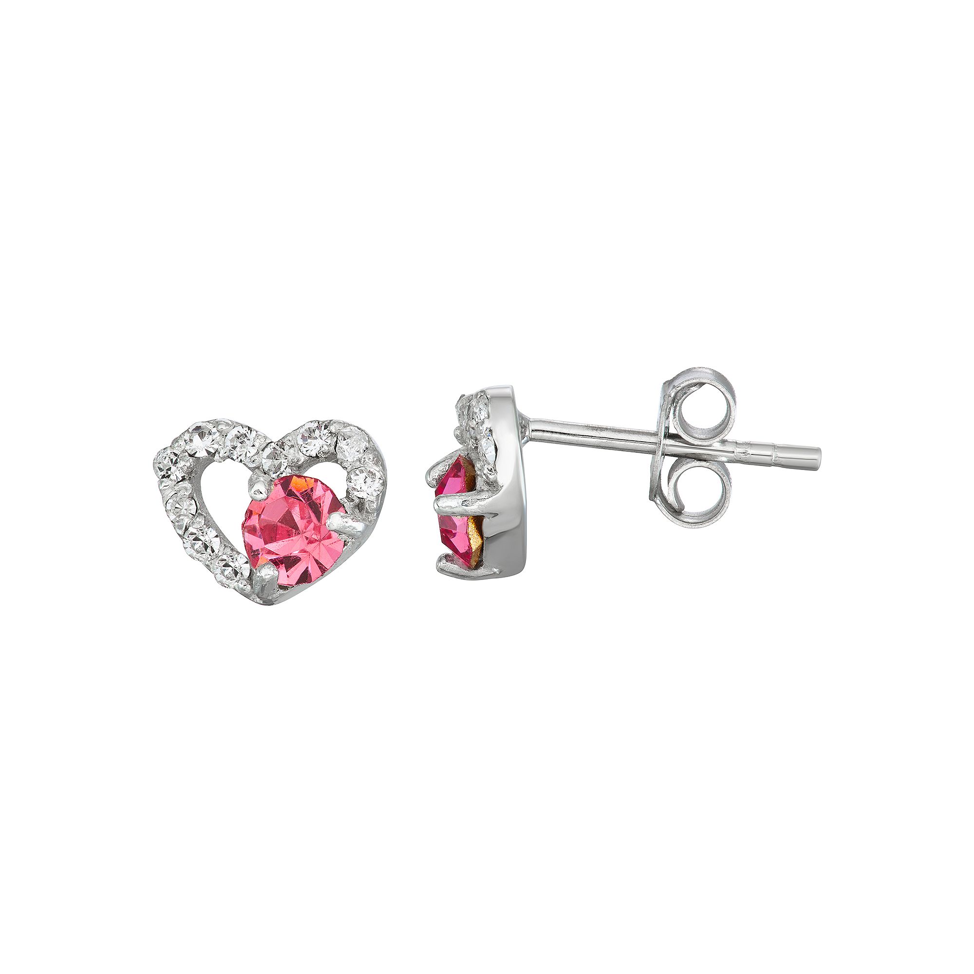 Charming Girl Kids Crystal Heart Stud Earrings, Girls, October