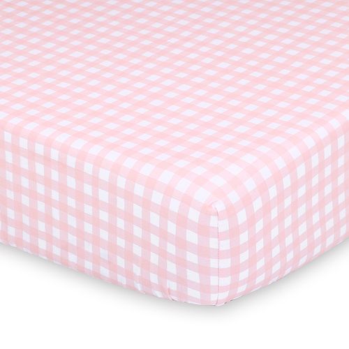 The Peanut Shell Farmhouse Pink Gingham Checkered Fitted Crib Sheet