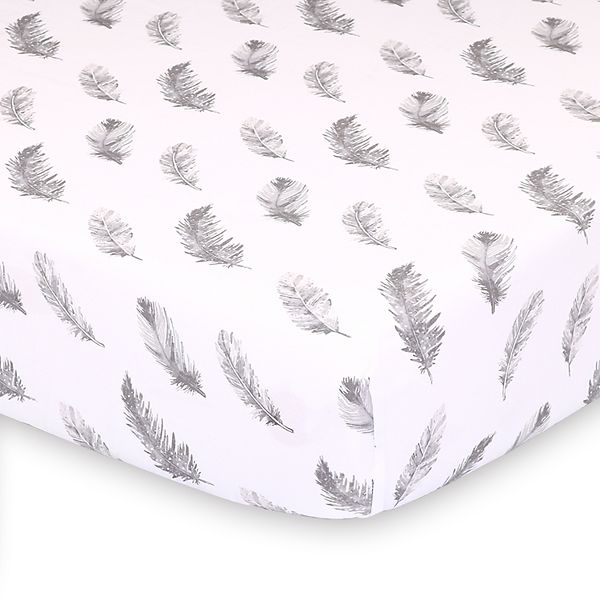 The Peanut Shell Farmhouse Gray Feathers Fitted Crib Sheet