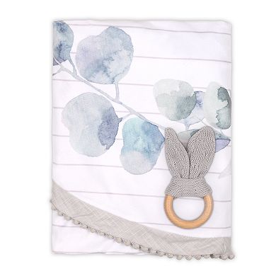 The Peanut Shell Farmhouse Gray Leaves Round Blanket with Teether