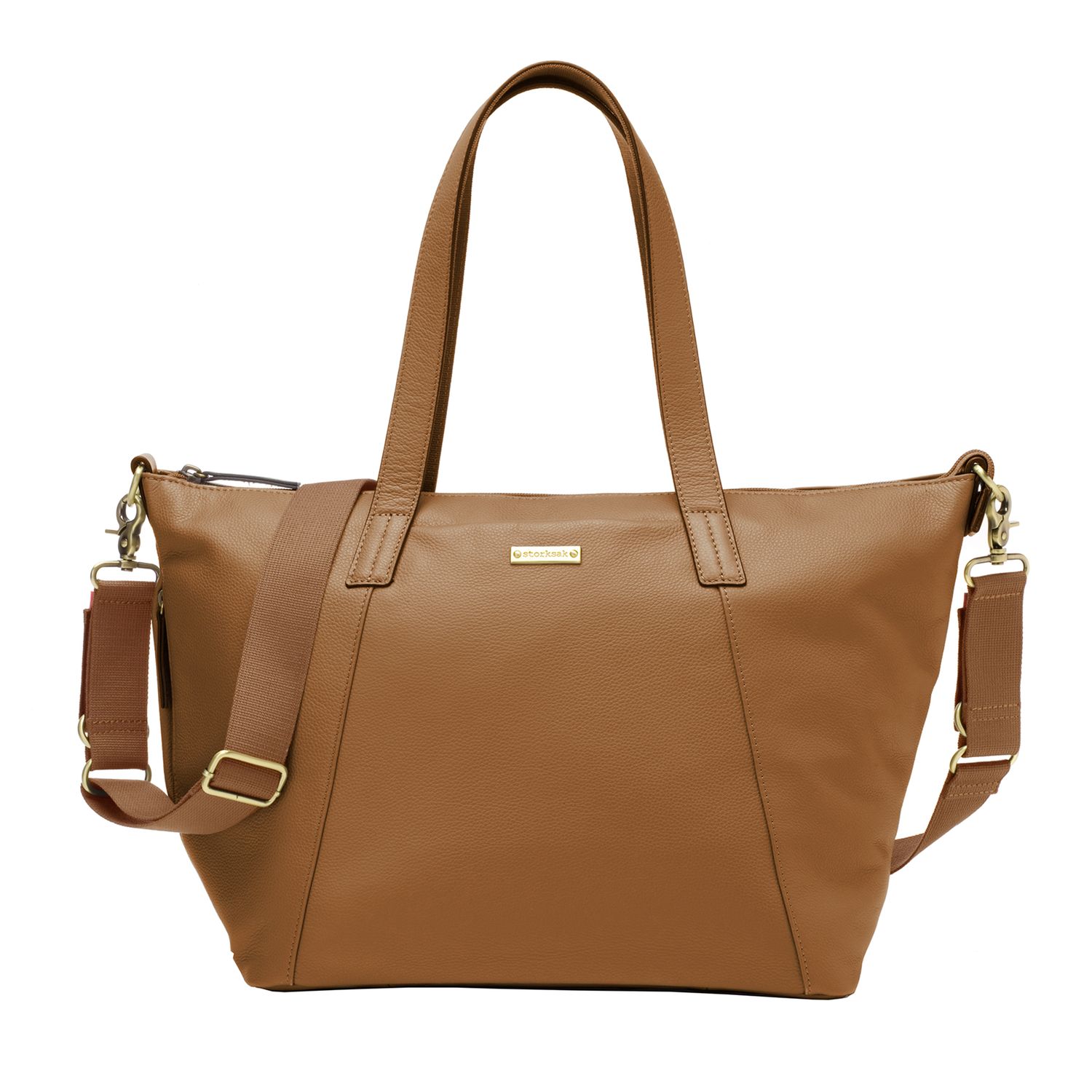 tan leather diaper bag