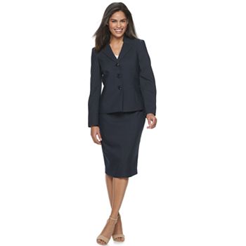 Le Suit Womens 3 Button Notch Collar Mini Diamond Jacquard Pleat Skirt Suit 