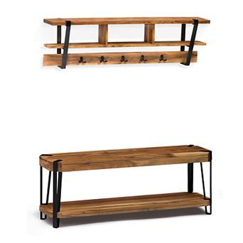 Alaterre Furniture Ryegate Bench & Coat Hook Wall Shelf 2 pc Set