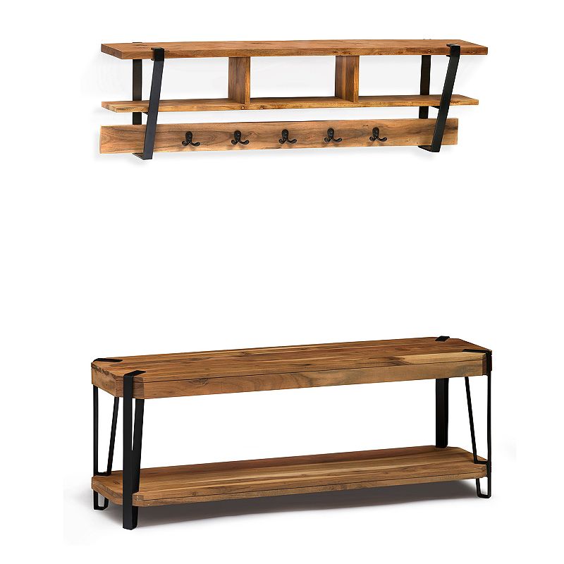Alaterre Ryegate Bench & Coat Hook Wall Shelf 2-piece Set, Brown