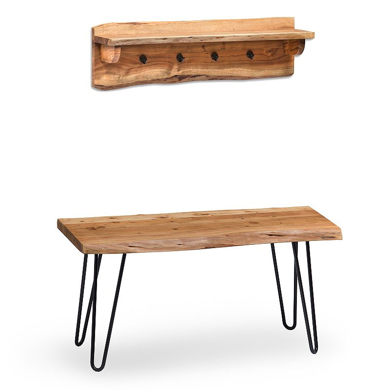 Alaterre Hairpin Bench & Coat Hook Shelf 2-piece Set, White