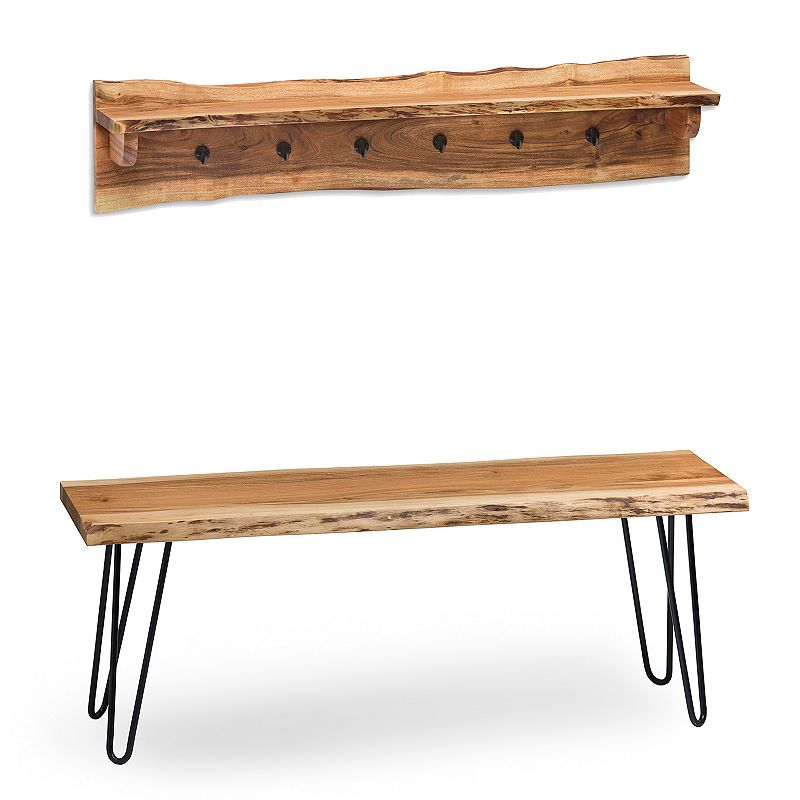 Alaterre Hairpin Bench & Coat Hook Shelf 2-piece Set, White