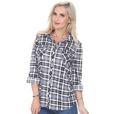 Women's White Mark Oakley Stretchy Plaid Top