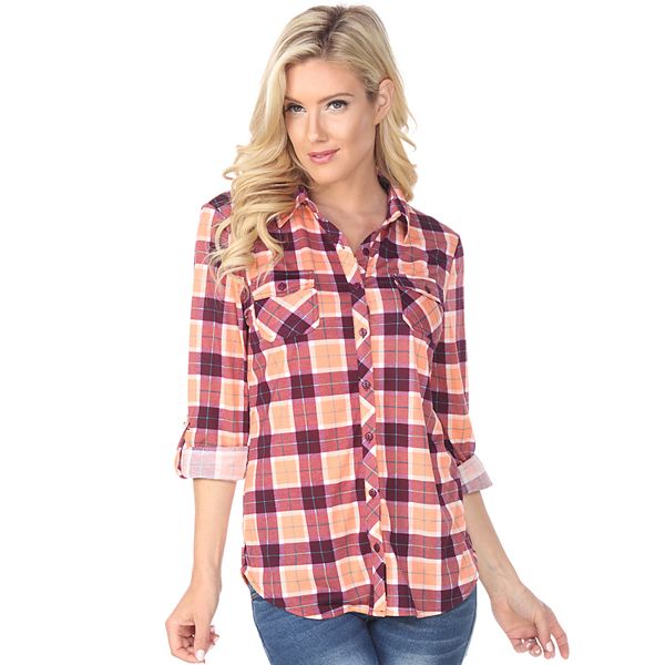 Women's White Mark Oakley Stretchy Plaid Top