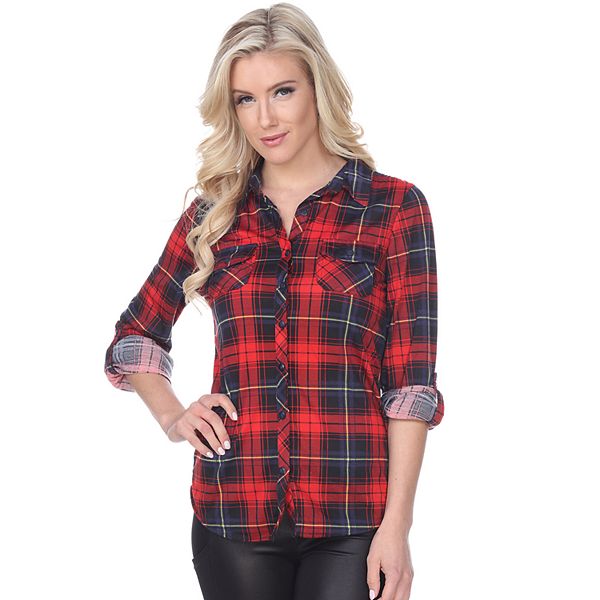 Women's White Mark Oakley Stretchy Plaid Top