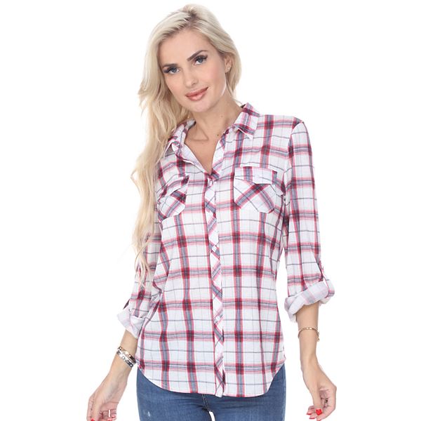 Women's White Mark Oakley Stretchy Plaid Top