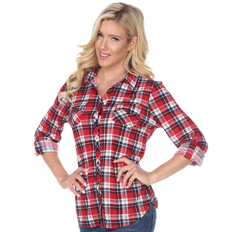 UPC 796258437070 product image for Women's White Mark Oakley Stretchy Plaid Top, Size: XL, Red | upcitemdb.com