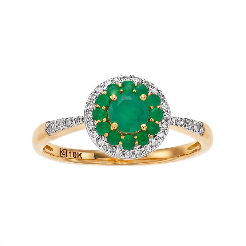 10k Gold Gemstone & 1/8-ct. T.W. Diamond Halo Ring, Womens, Size: 6, Green
