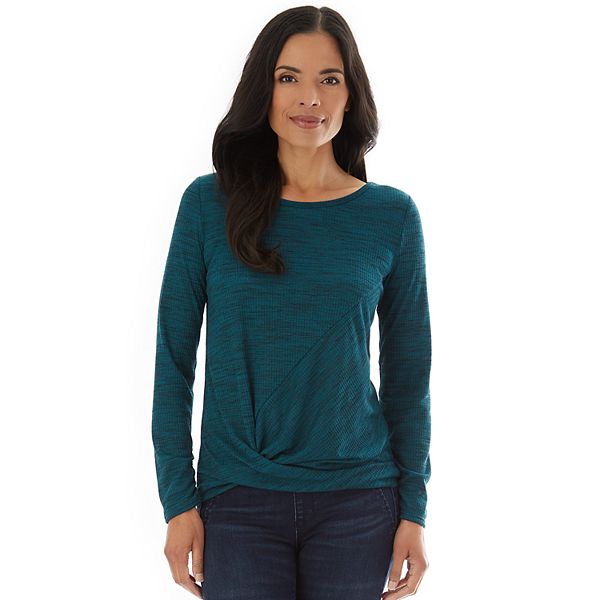 Women's Apt. 9® Knit Top Cinched Long Sleeve Side Twist Hem