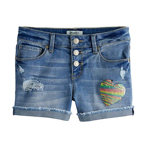 sequin jean shorts