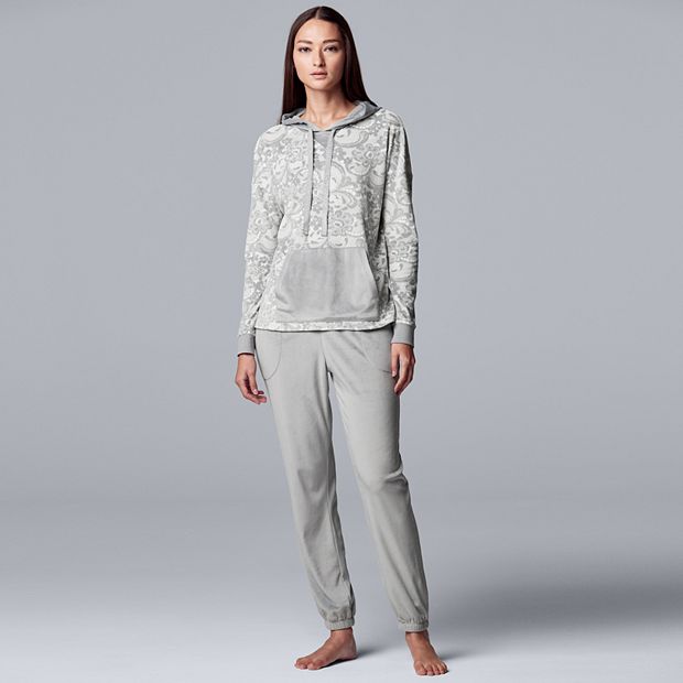 Women's Simply Vera Vera Wang Velour Pajama Top And Banded Bottom Pajama  Pants Sleep Set Gray Floral Use Retro Series With Fashion Elements That  Focus On Color And Material