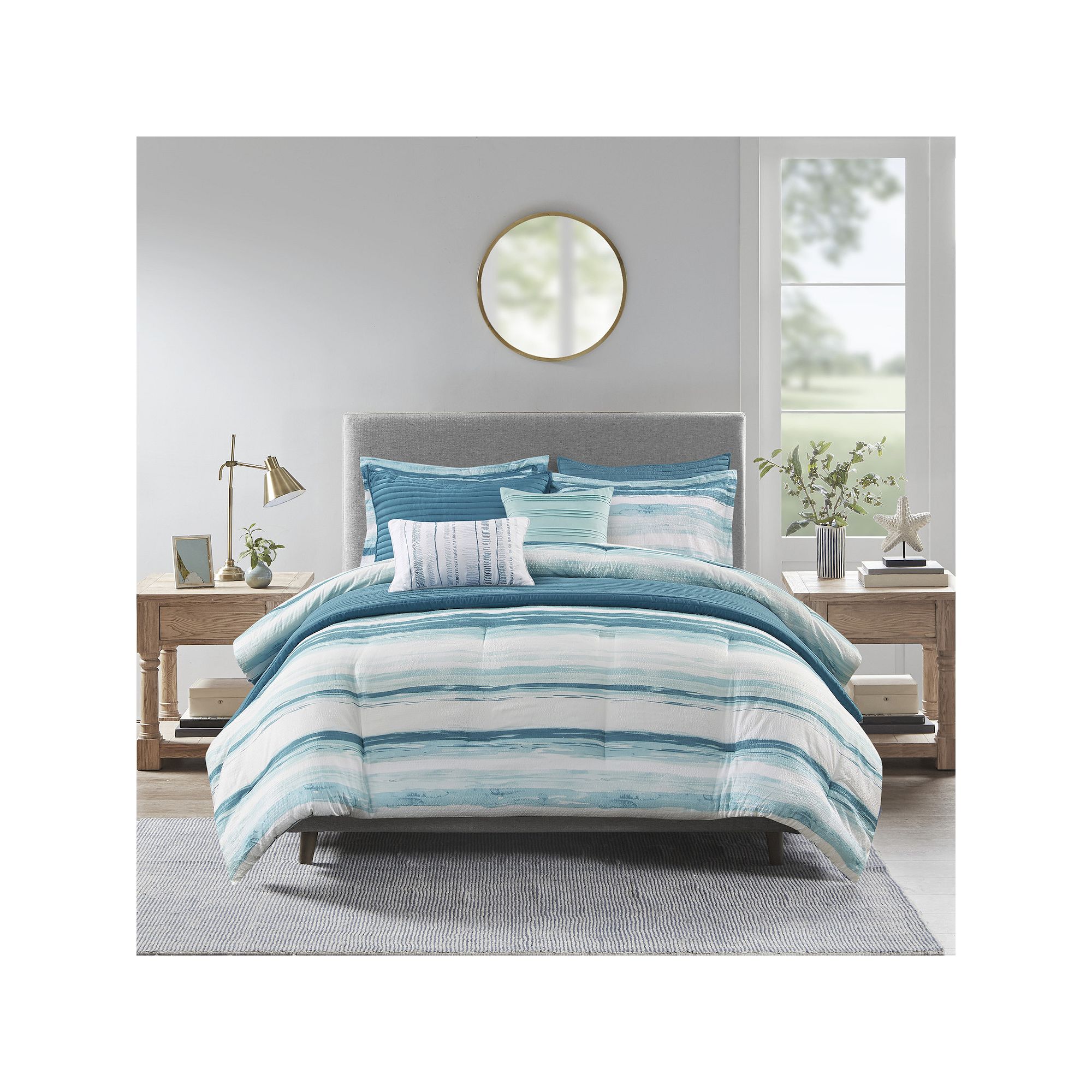 Madison Park Anchorage 8 Piece Printed Seersucker Comforter and Quilt Set C