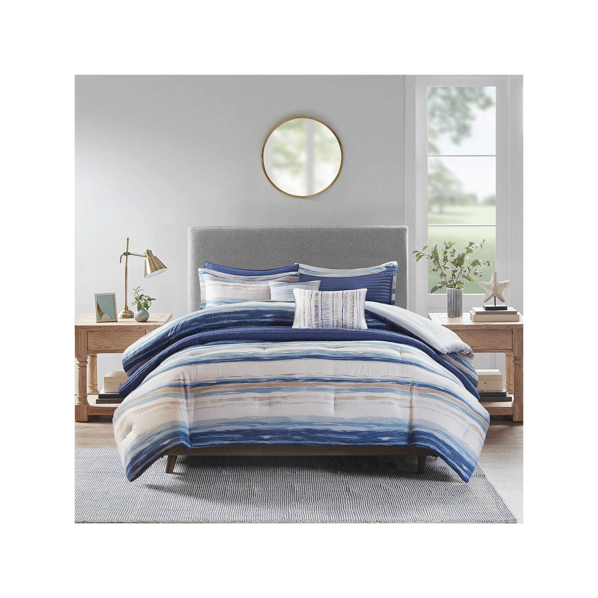 Madison Park Anchorage 8 Piece Printed Seersucker Comforter and Quilt Set C