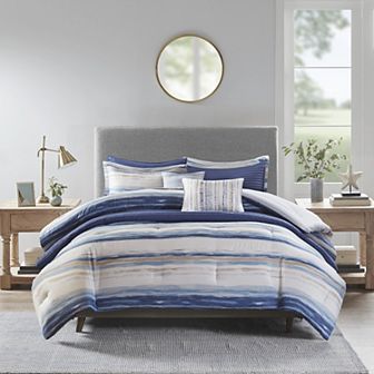 Madison Park Anchorage 8 pc Printed Seersucker Comforter and Quilt Set Collection