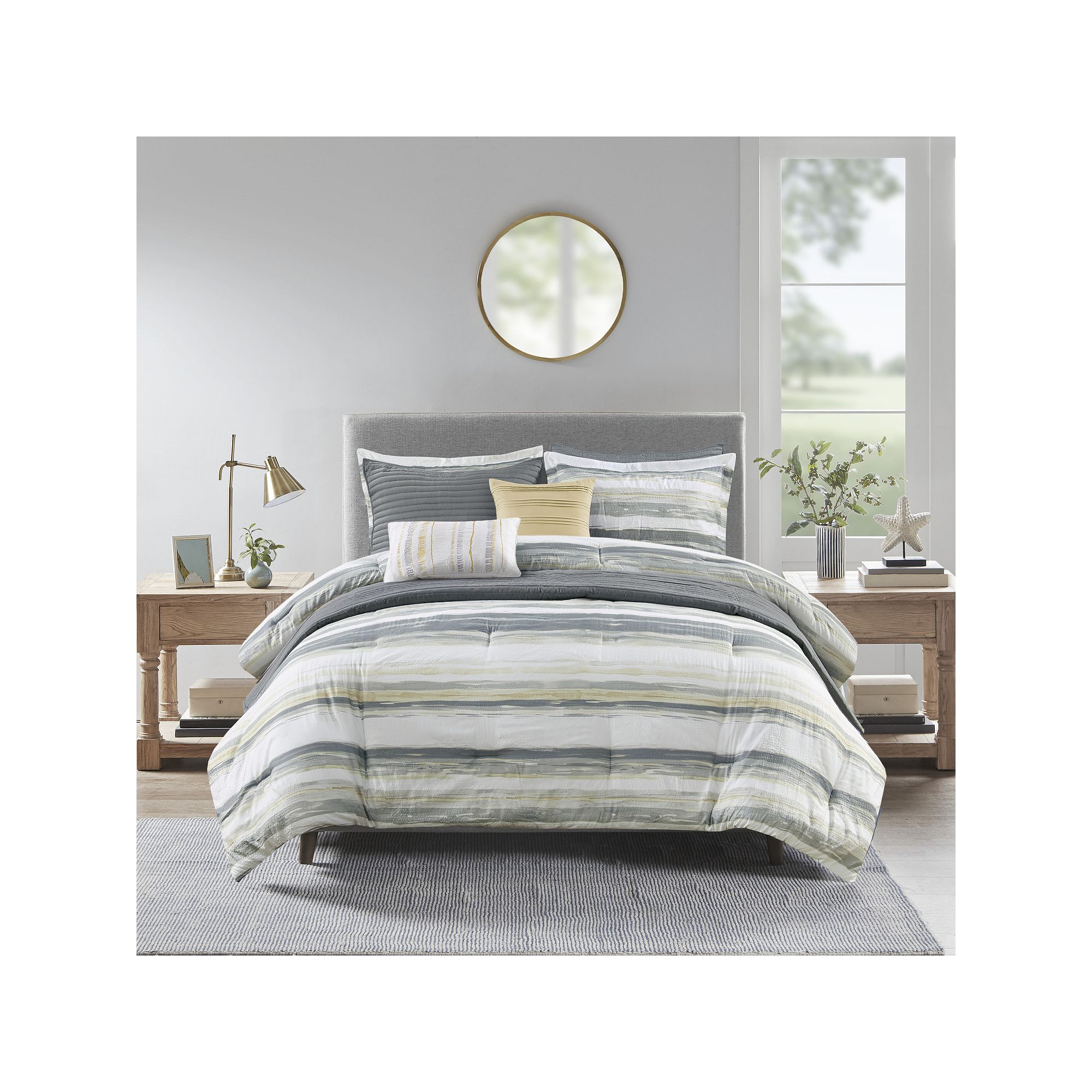 Madison Park Anchorage 8 Piece Printed Seersucker Comforter and Quilt Set C