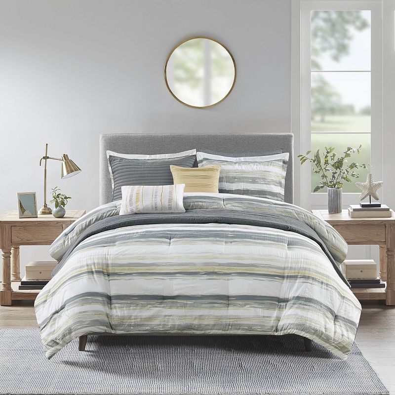 Madison Park Anchorage 8 Piece Printed Seersucker Comforter and Coverlet Se
