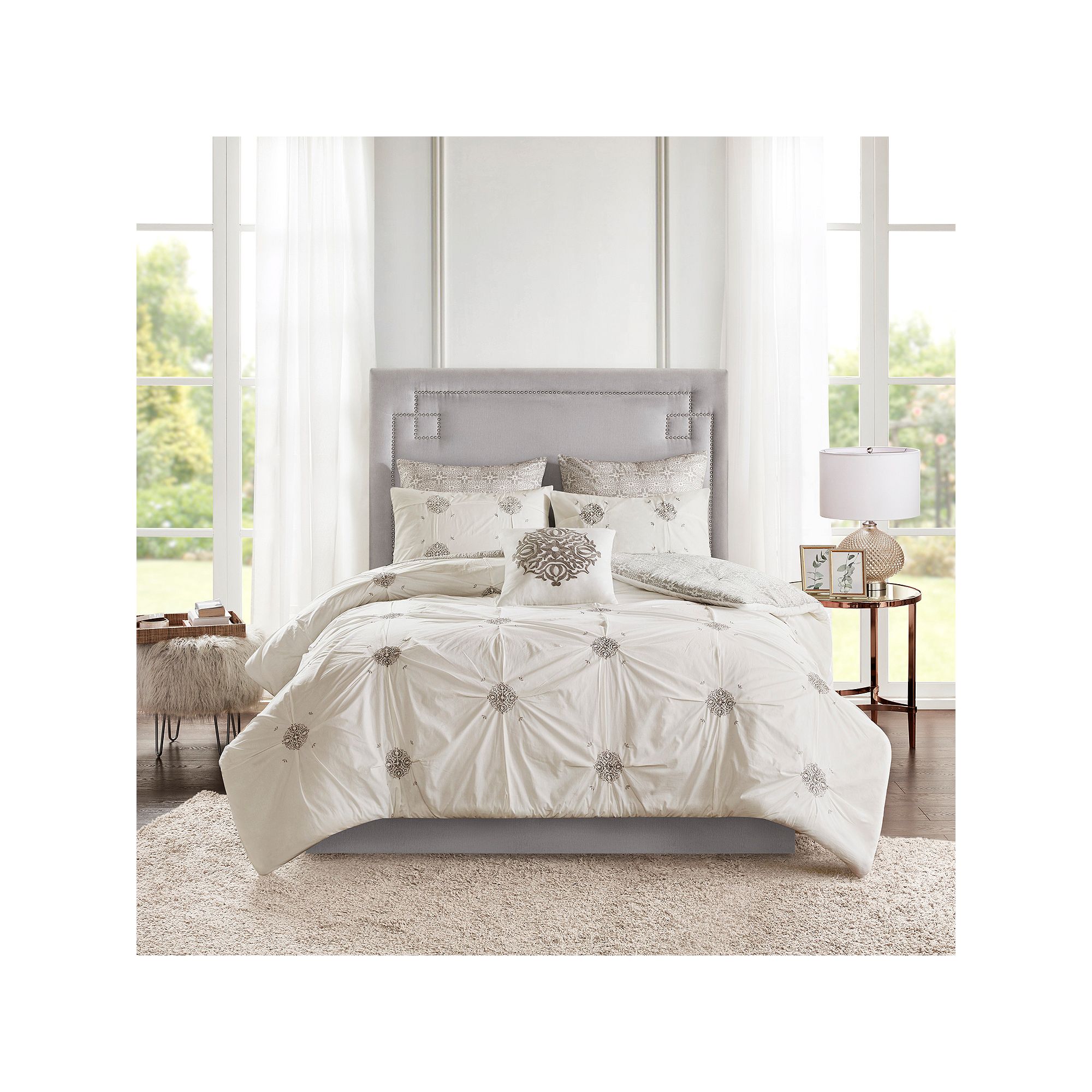 Madison Park Edna 6-Piece Reversible Cotton Comforter Set with Throw Pillow