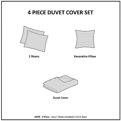 Madison Park Edna 4 Piece Embroidered Cotton Reversible Duvet Cover Set