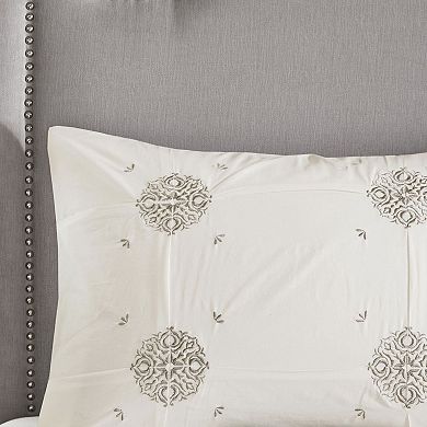 Madison Park Edna 4 Piece Embroidered Cotton Reversible Duvet Cover Set