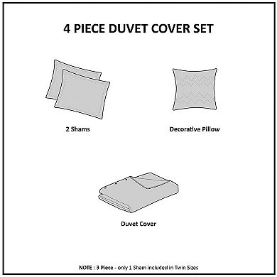 Madison Park Edna 4 Piece Embroidered Cotton Reversible Duvet Cover Set