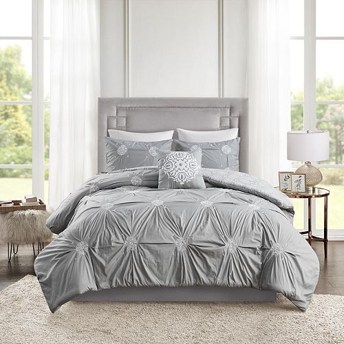 Madison Park Edna 4 Piece Embroidered Cotton Reversible Duvet Cover Set