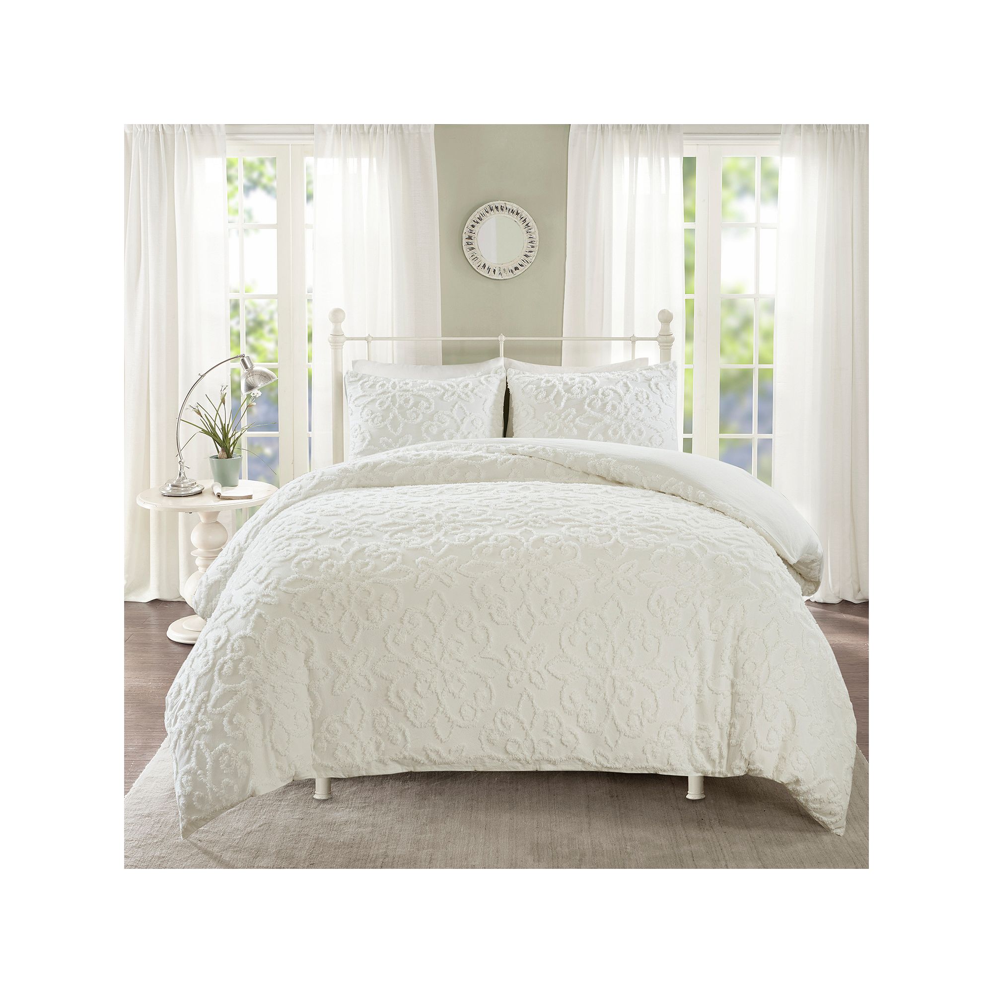 Madison Park Sarah 3-Piece Duvet Cover Set with Shams, White