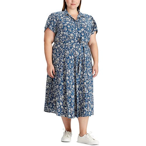 Plus Size Chaps Floral Shirt Dress
