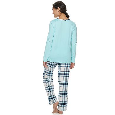 Women's Croft & Barrow® Knit & Flannel Henley Pajama Set