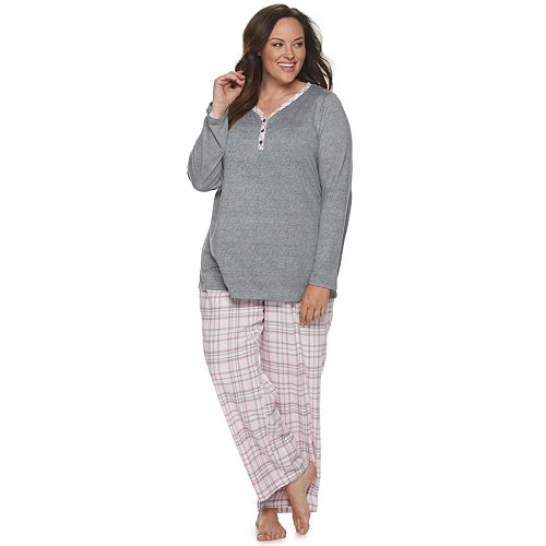 Plus Size Croft & Barrow® Knit and Flannel Henley Pajama Set