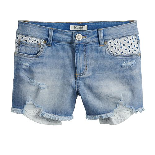 Girls 7-16 Mudd® Destructed Lace Jean Shorts