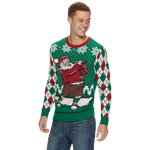 Men's Golfer Santa Light-Up Ugly Christmas Sweater