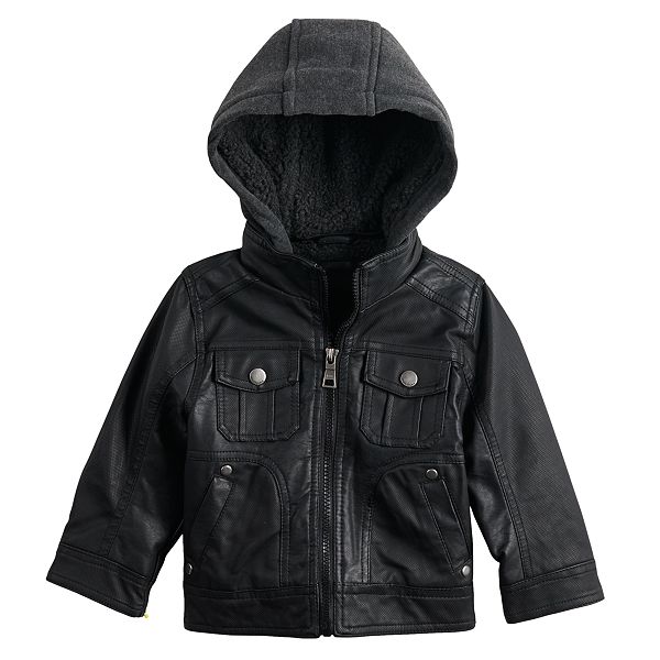 Urban Republic Boy's Novelty Varsity Leather Hooded Jacket Medium 10/12   UR-3 
