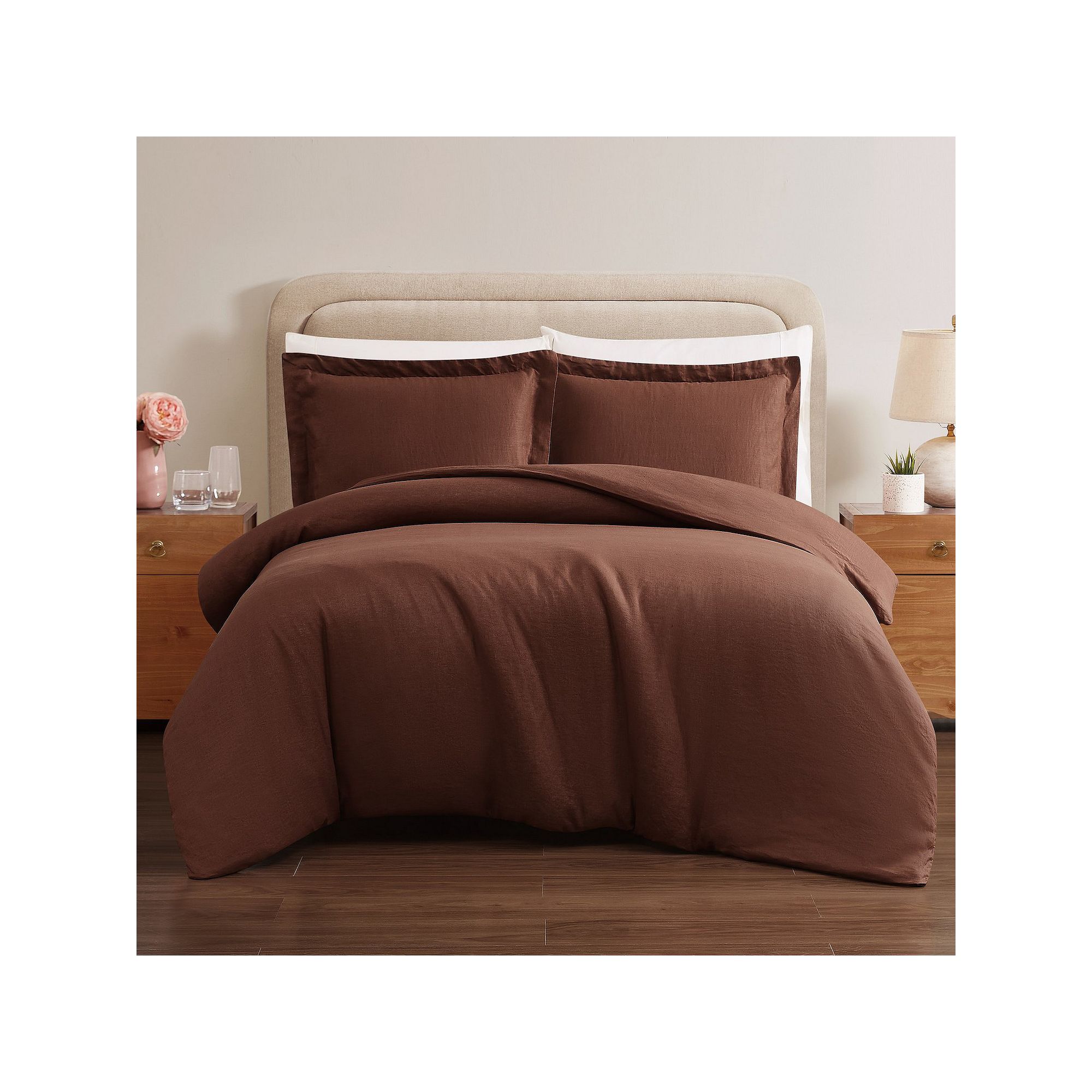 Brooklyn Loom Linen Duvet Cover Set with Shams, Brown