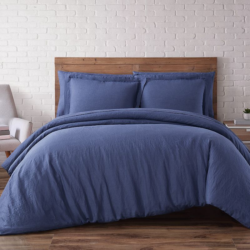 Brooklyn Loom Linen Duvet Cover Set with Shams, Blue, Full/Queen