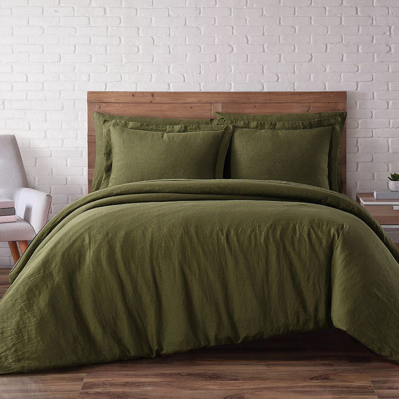 Brooklyn Loom Linen Duvet Cover Set with Shams, Green, King