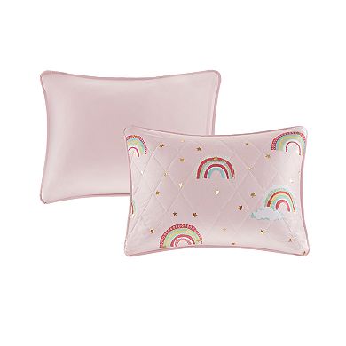Mi Zone Kids Mia Rainbow and Metallic Stars Reversible Quilt Set with Shams and Decorative Pillows