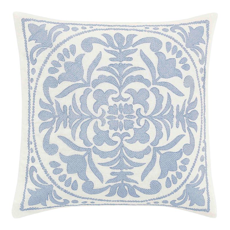 Laura Ashley Embroidered Medallion Throw Pillow, Blue, Fits All