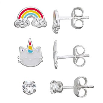 Charming Girl Rainbow Caticorn Stud Earring Trio Set